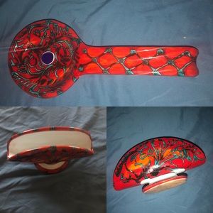 Hand painted ceramic napkin holder & spoon rest